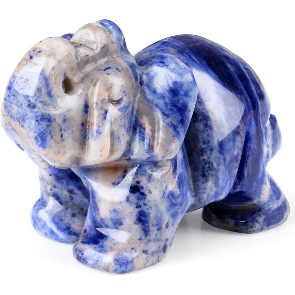 Blue White Sodalite Crystals Elephant Décor Cute Desk Polished Stones Figurine